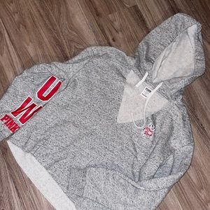 LOVE PINK Wisconsin Badger hoodie. Open V cut front. SOFT. Never worn.